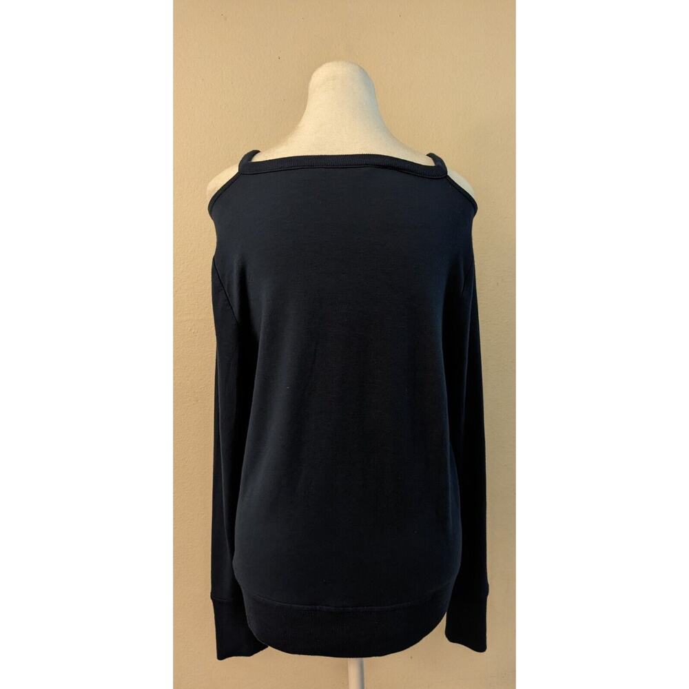 Athleta Women's Size S Blue Long Sleeve Cold Shoulder Terry-Knit Shirt 1826 - Picture 3 of 4